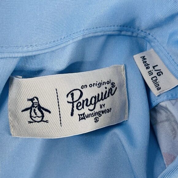 Original Penguin Large Hawaiian Polo Shirt Flamingos Sunglasses Palms Blue Pink - Picture 3 of 4